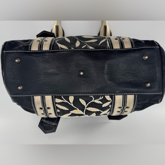 Isabella Fiore Vintage Beaded Embroidered Canvas Leather‎ Purse Bag, Black/Cream - Picture 7 of 10